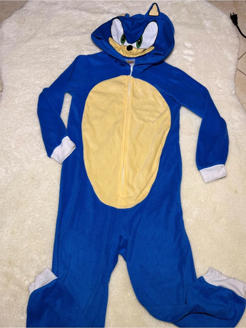 Boys Sonic the Hedgehog Union suit pajama hooded one piece costume blue M (8)